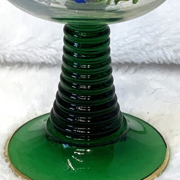 Vintage Romer Floral Wine Glass Goblet West Germany Green Stem France EUC - Picture 8 of 8